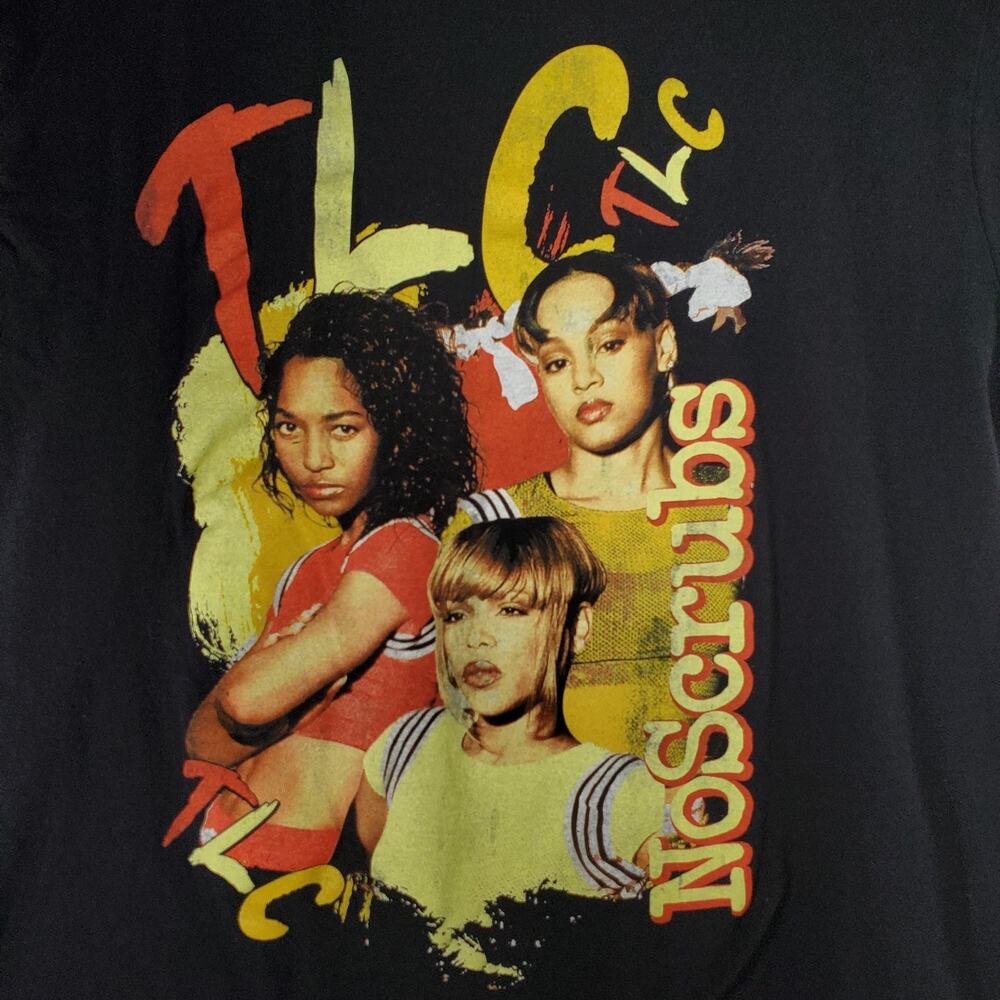 TLC Shirt Mens XL Black Short Sleeve Graphic No Scrubs 90s Music